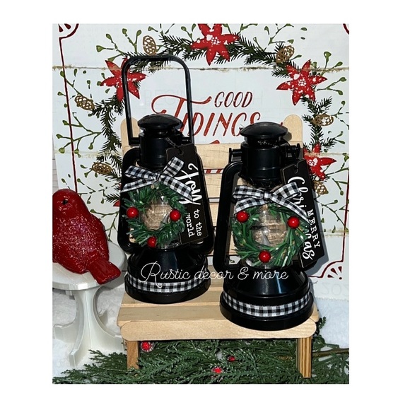 2) Farmhouse tiered tray mini lanterns w / led lightsl - Picture 1 of 1